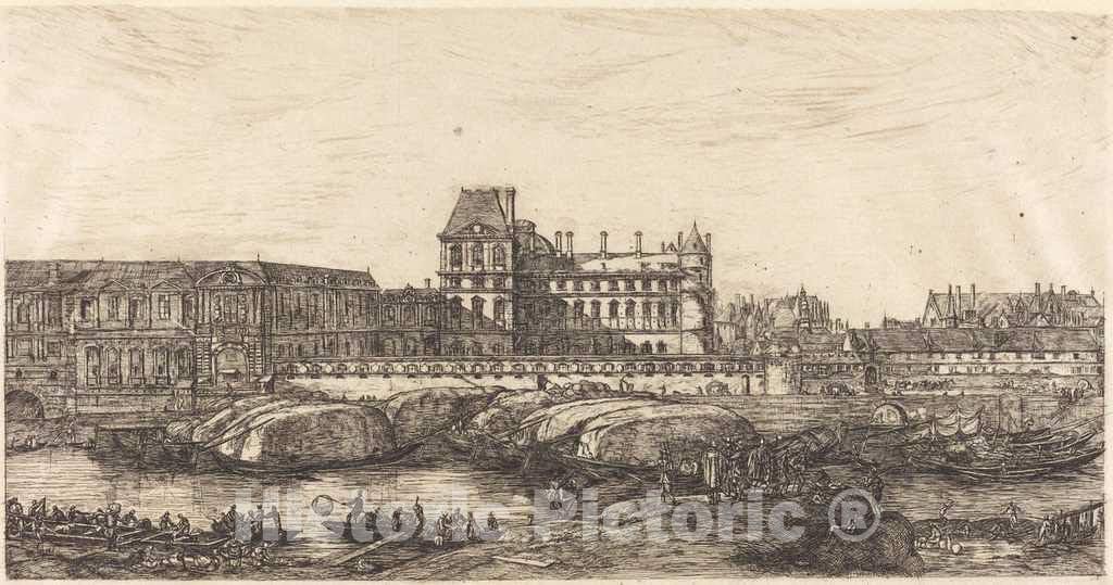 Art Print : Charles Meryon, L'ancien Louvre d'après une peinture de Zeeman, 1651 (The Old Louvre, from a Painting by Zeeman, 1651), 1866, Historic Wall Décor : 24in x 13in