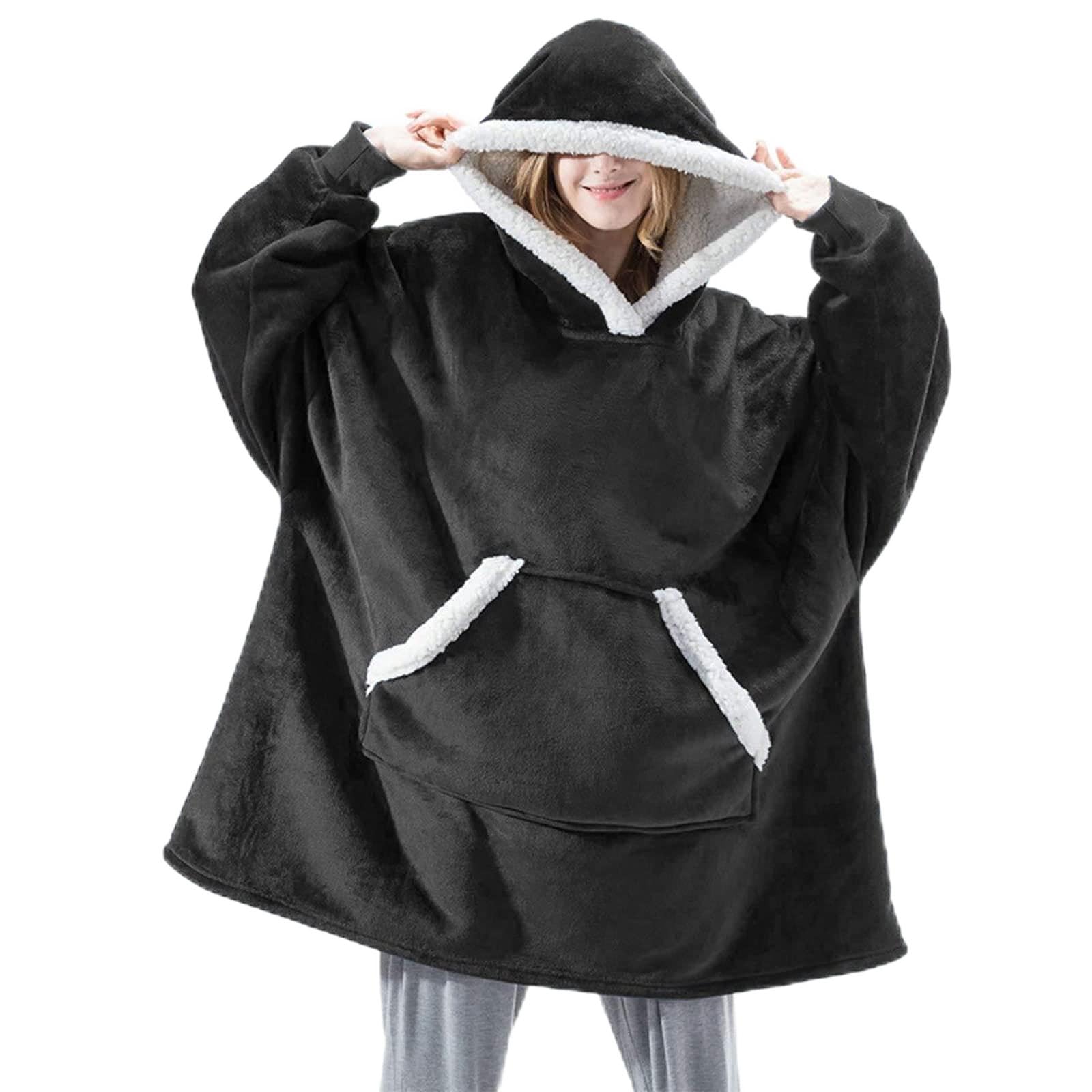 Oversized Hoodie Blanket One Size Fits Men Women Super Soft Warm Sweatshirt Blanket With Long Sleeves Pockets Wrap Robe For Sofa Couch Wearable Blanket From Head To Toe Hooded Long Sleeve Warm Hoody