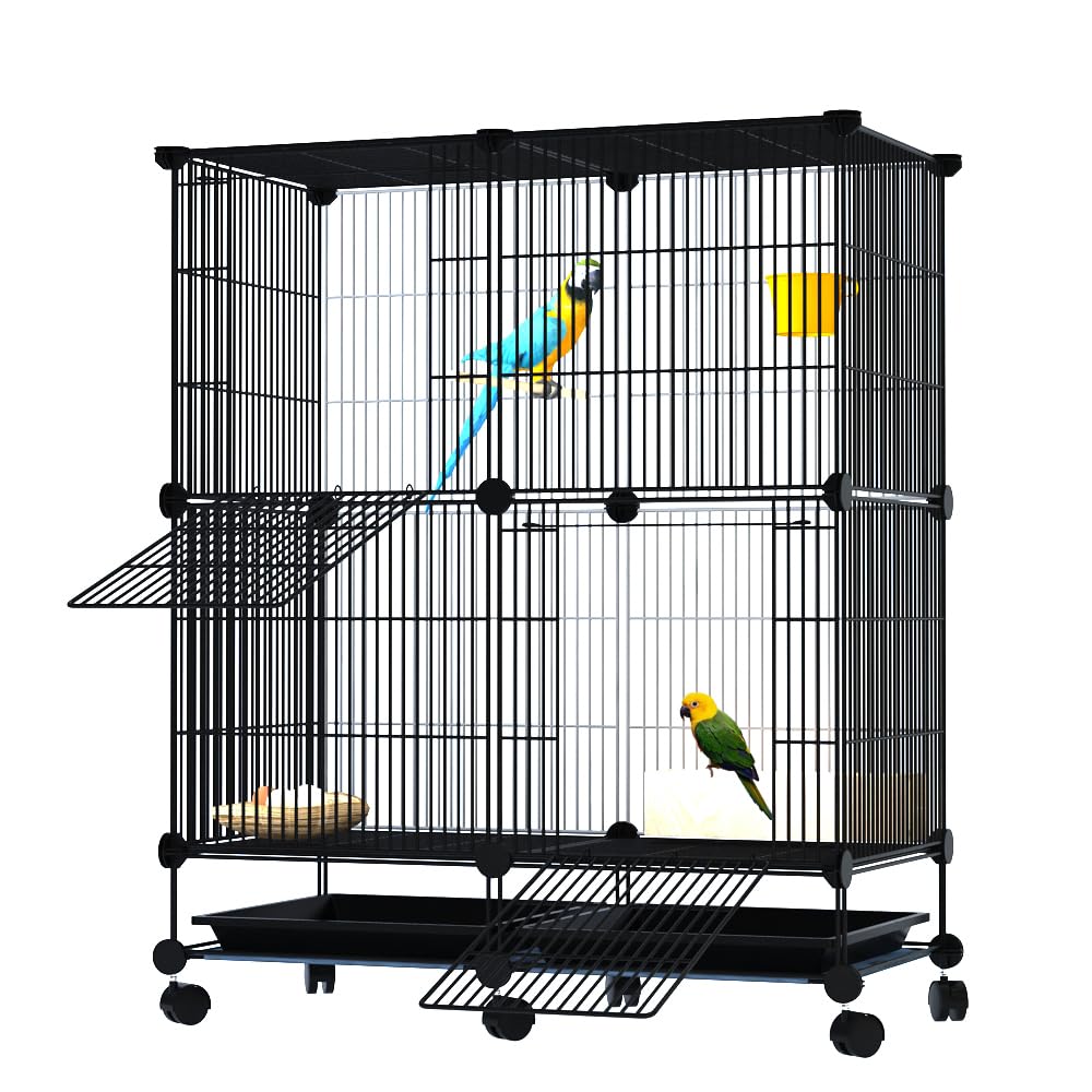 Ricjurzzty Large Bird Cage Crate DIY Metal Wire Bird Cage with Pulley, Tray for Small and Medium Bird 27.5 X13.7 X34.6 Inches