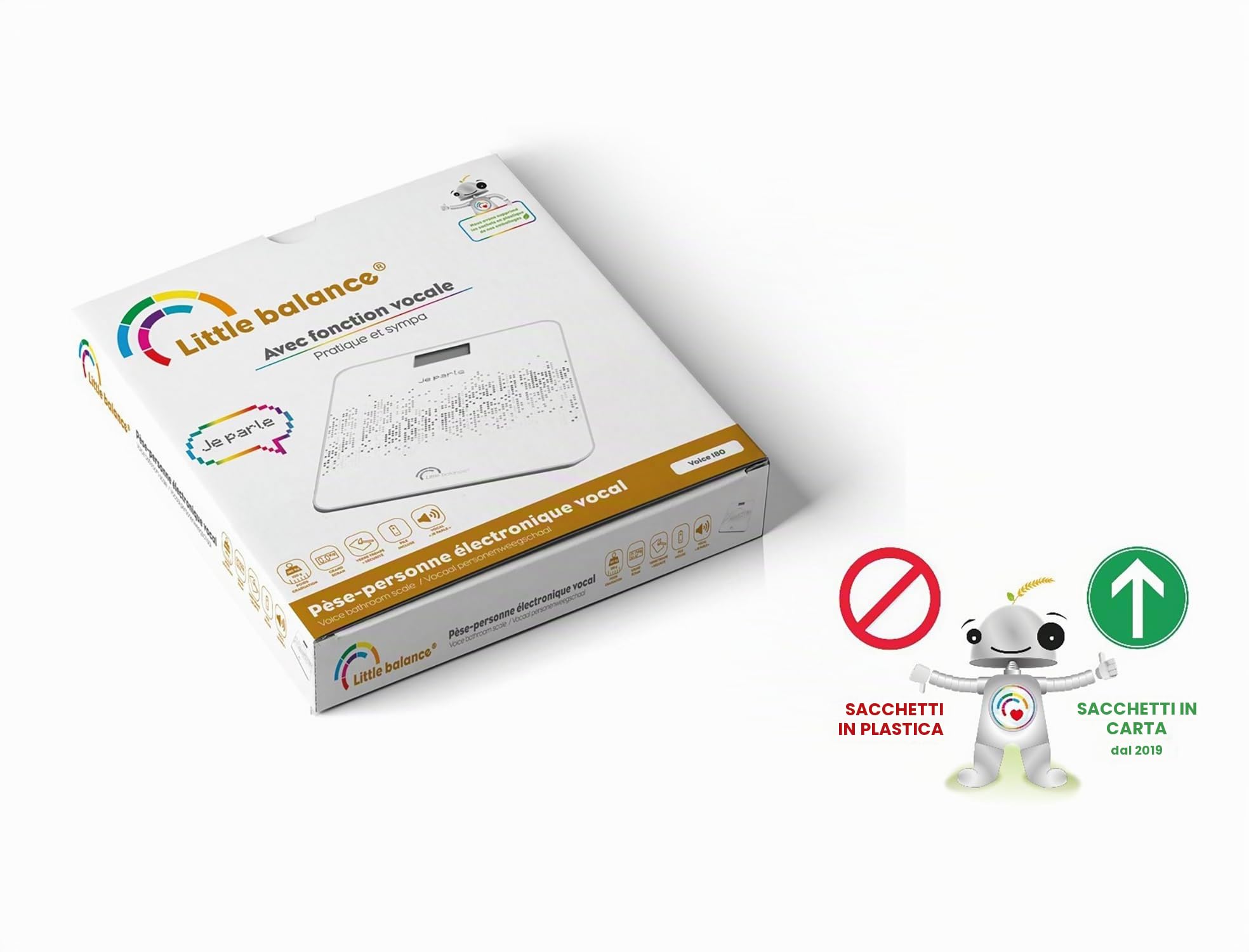 LITTLE BALANCE 8445 Voice 180, Bilancia pesapersone elettronica vocale, multilingue, 180 kg/100 g, Bianco