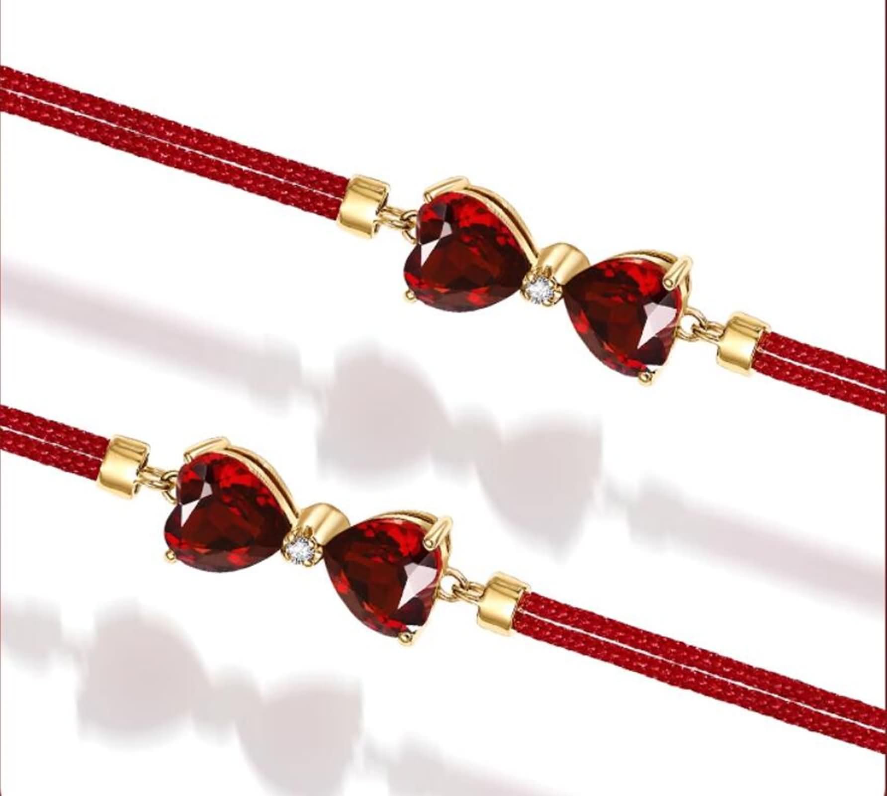 Pulsera de la amistad de oro de doble cuerda con granate y diamante de 2 quilates, pulseras de oro de 14 quilates para mujer, 19 + 3 cm