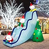 COSTWAY 220 cm Aufblasbare Weihnachtsrutsche LED, Aufblasbare Weihnachtsdekoration mit Gebläse, Schneerutsche & Weihnachtsbaum & 3 Eisbären, Beleuchtete Festtagsdekoration für Innen Außen Garten Rasen