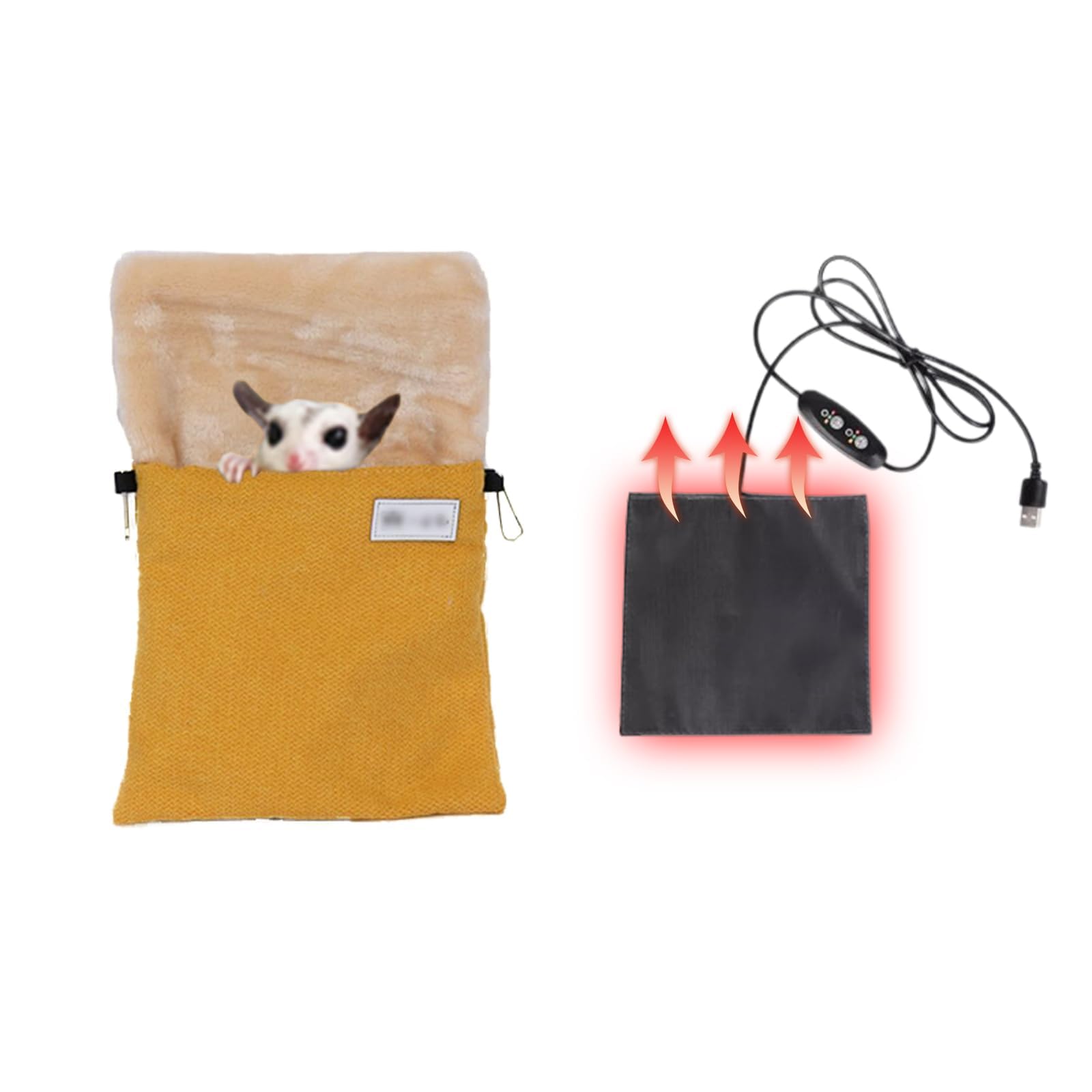 MANON ROSA Hamster Hideout Winter Bed - Cozy Pet Cage Accessory Heating Pad &amp; Hanging Hammock Small Animals Syrian Sugar Gliders Chinchillas Squirrels Guinea Pigs Rats Sleeping Bag Yellow L