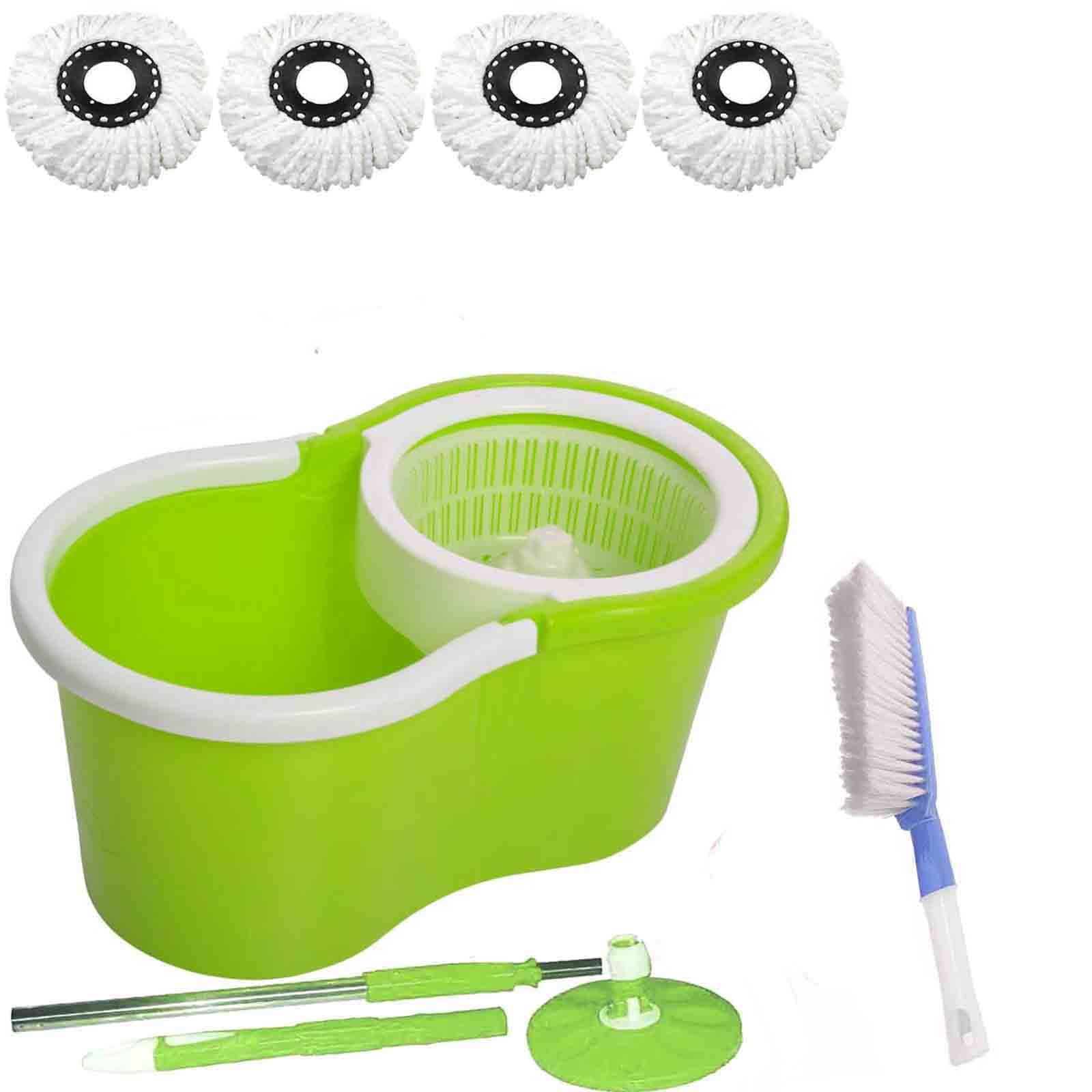 Crezon Easy Magic Common Spin Mop with 4 microfibers with carpet cleaner ((RANDOM COLOR SEND GREEN, PINK, BLUE, RED))