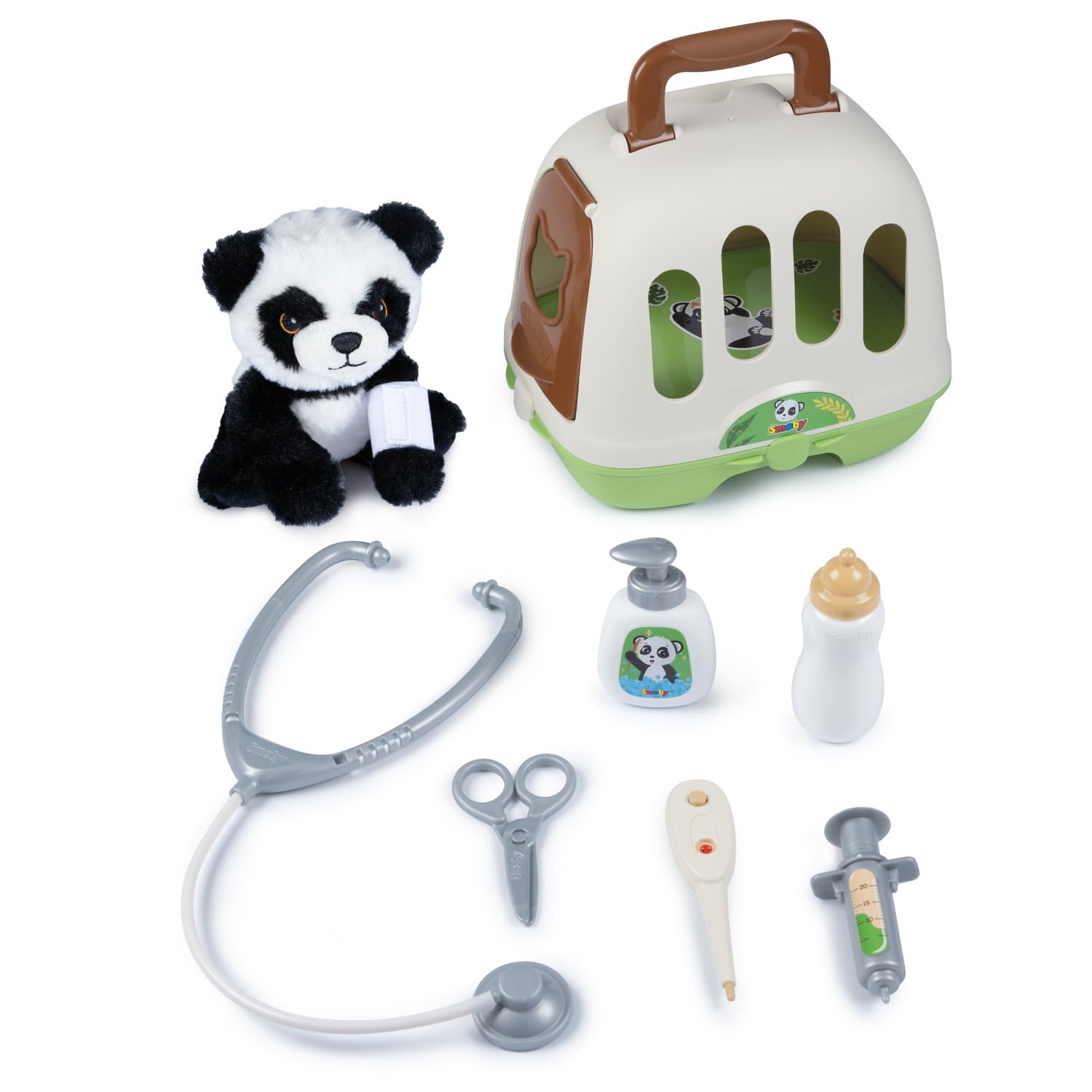 Smoby - Chariot Vétérinaire - avec Peluche Panda - Mallette 2 en 1 - 7 Accessoires Inclus - Dès 3 Ans - Fabriqué en France