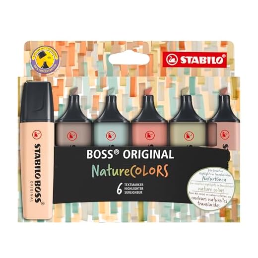 STABILO Marcador BOSS ORIGINAL NatureCOLORS - Estuche con 6 colores (verde barro, verde tierra, ocre oscuro, siena, beige, gris cálido)