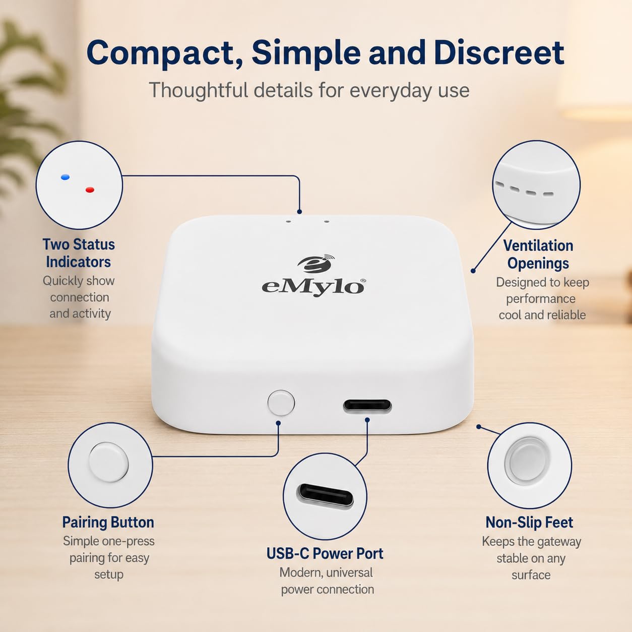 eMylo Passerelle Tuya Zigbee 3.0 Bluetooth, Hub Maison, USB C | Hub WiFi 2,4 GHz pour appareils Tuya Zigbee et Tuya Bluetooth, app Smart Life , alimentation Type C