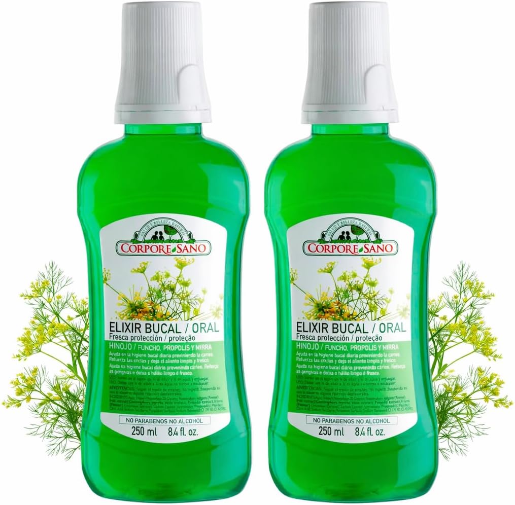 Natural Corpore Healthy Mouthwash 250ml Pack 2 Alcohol-free Gum Mouthwash, with Fennel, Myrrh and Propolis, Help Against Bad Breath, Paraben Free