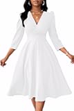 Women Casual Midi Semi Formal Fit and Flare 3/4 Sleeve A-line Dress for Church Work Wedding Guest Cocktail Dresses