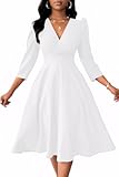Women Casual Midi Semi Formal Fit and Flare 3&sol;4 Sleeve A-line Dress for Church Work Wedding Guest Cocktail Dresses