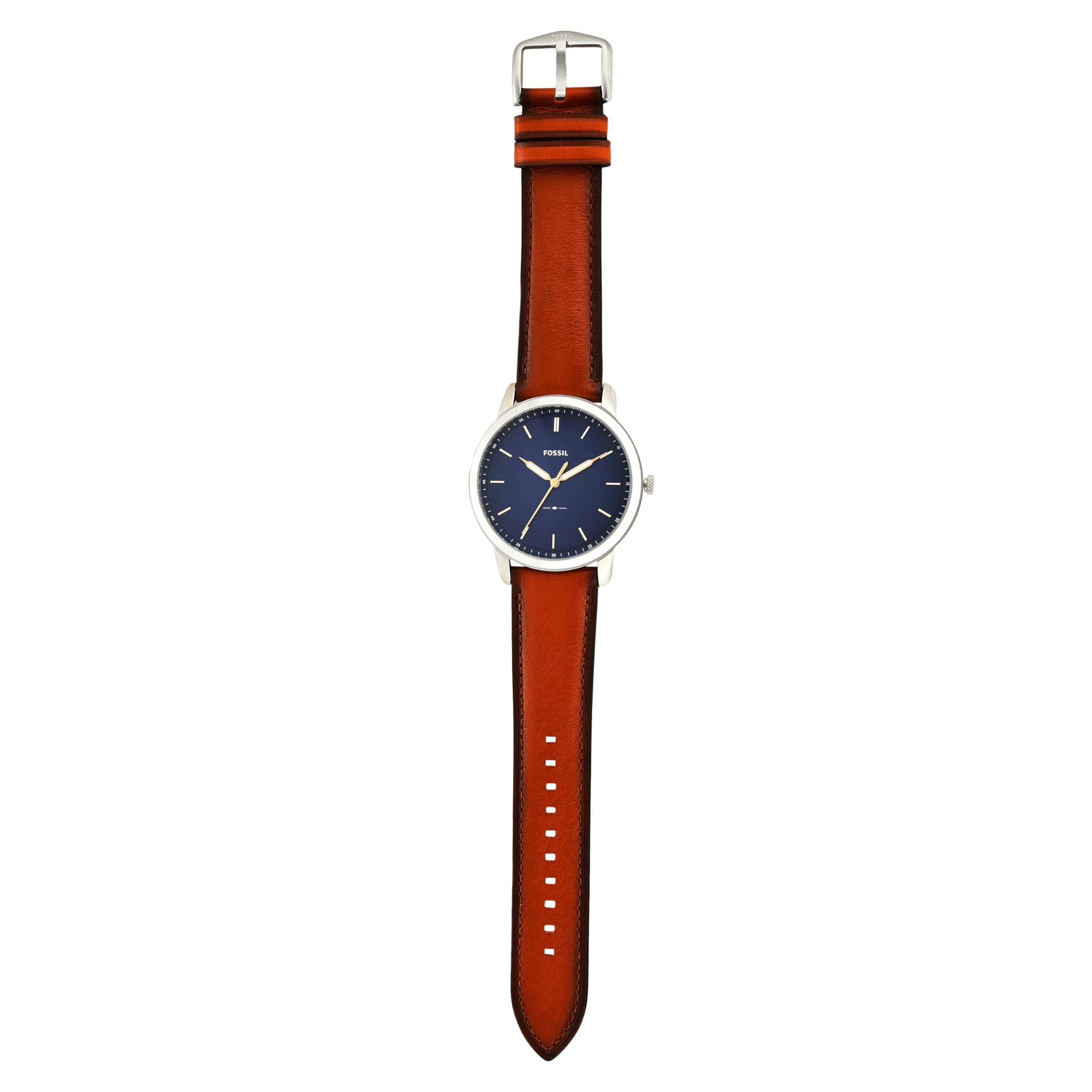 Fossil Watch for Men The Minimalist 3H, Quartz Movement, 44 mm Silver Stainless Steel Case with a Leather Strap, FS5439