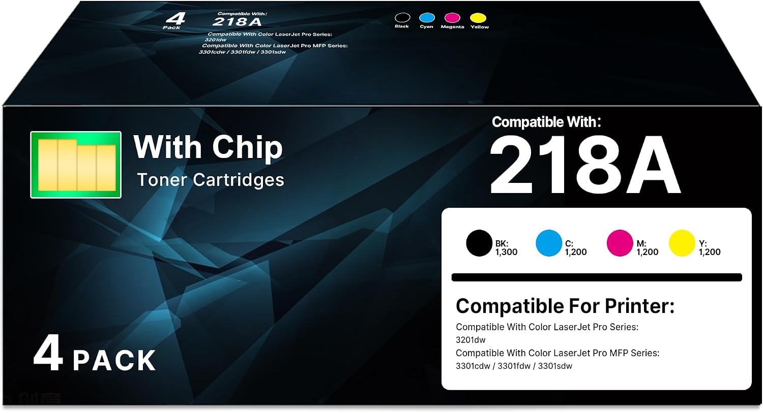 218A Toner Cartridges 4 Pack - 3301fdw (with Chip) Compatible for HP 218A 218X for Pro MFP 3301fdw 3201dw Color Laser Pro 3201dw MFP 3301 3301fdw 3301sdw 3301cdw Ink W2180A W2180X (B/C/Y/M)