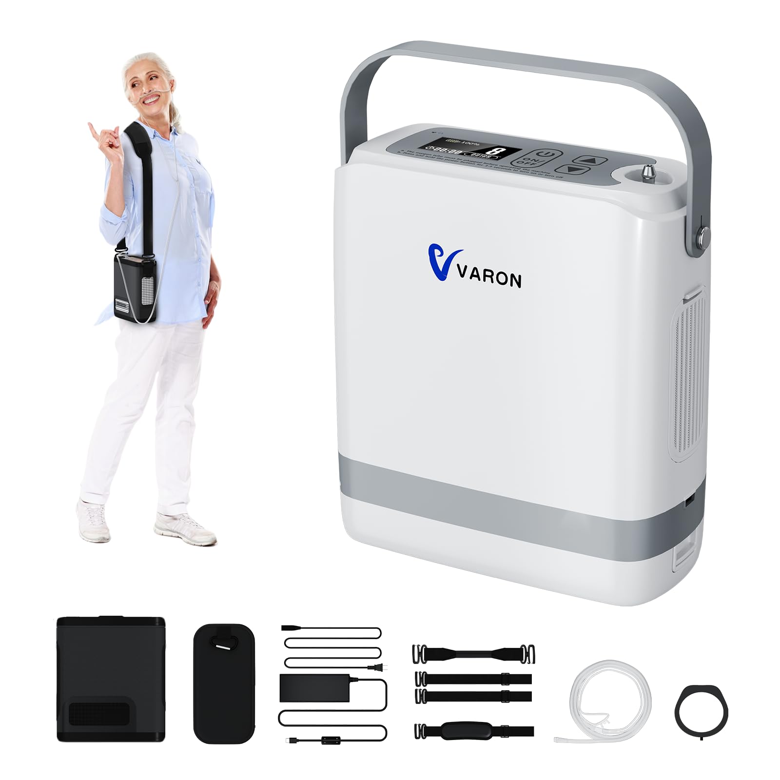 Concentratore di ossigeno mobile 1~8 L/min regolabile, 93% ±3% di ossigeno con batteria, Concentratore di ossigeno portatile, apporto di ossigeno a impulso