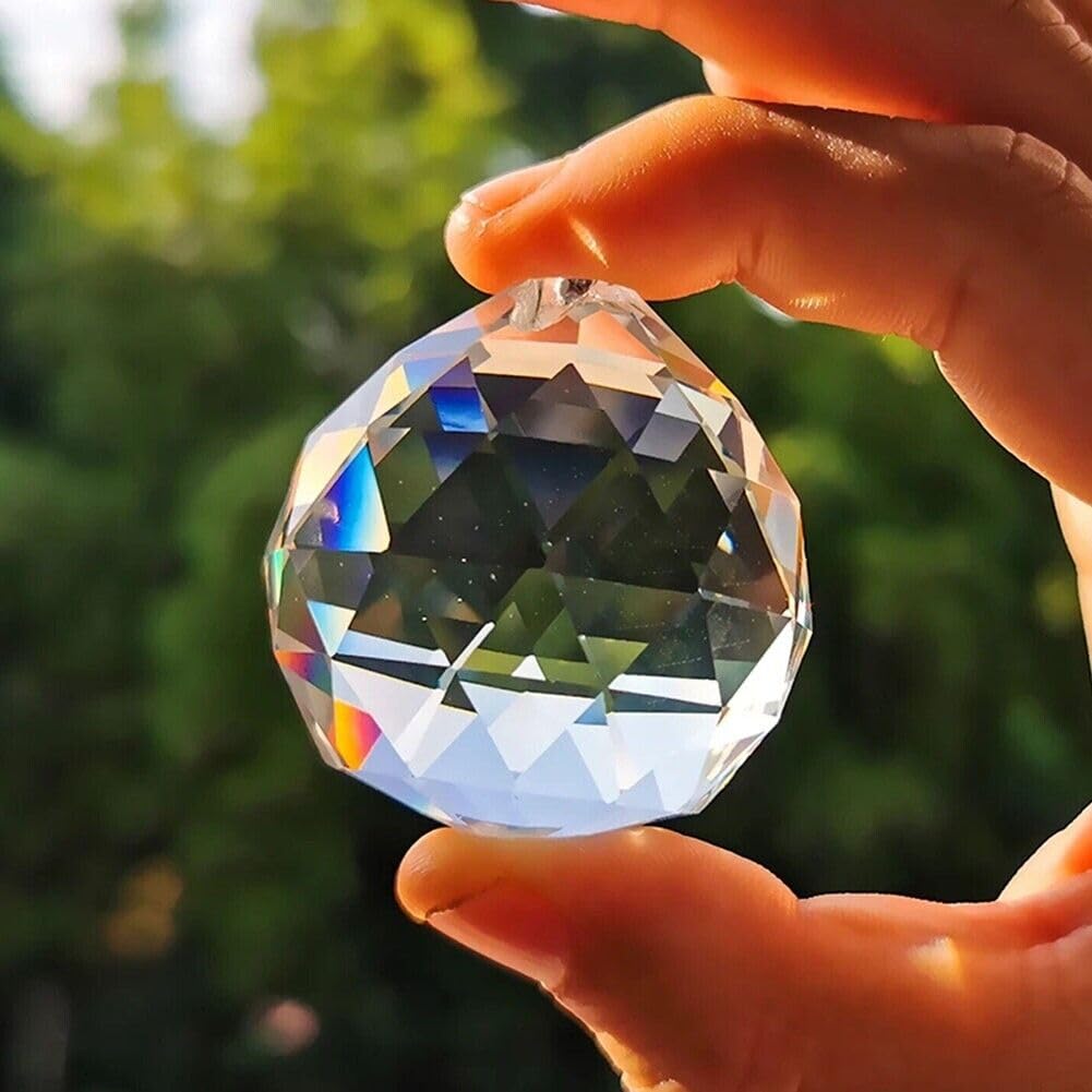 GL Crystal Chandelier Parts Prisms Pendants Balls Suncatchers Garland Glass Beads Split Rings (30 Mm, Clear) -1 Pcs