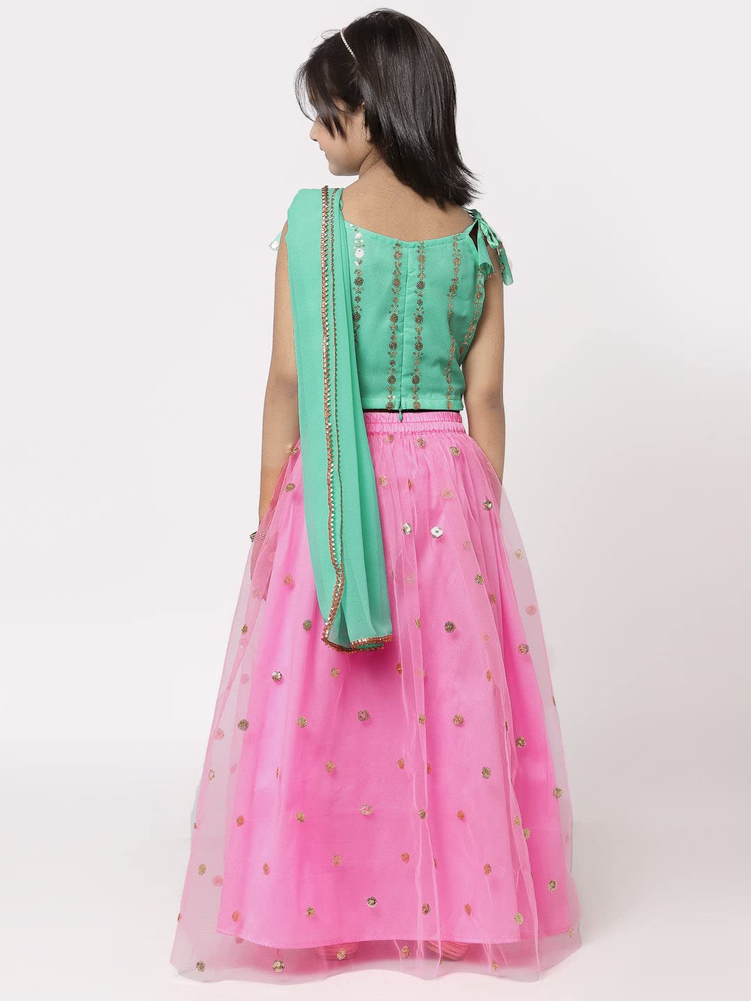 studio rasa Net Sequins Embroidered Festive Lehenga Set with Dupatta Wedding Party Kids Dress Girls(GLC12201/3-4_Pink) 1