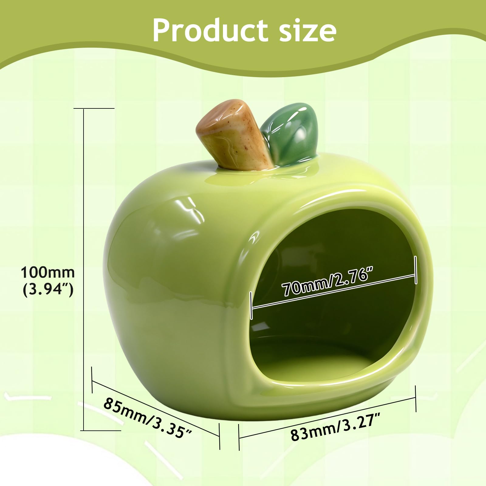 Nascondiglio in ceramica per criceti, non tossico, piccolo habitat a forma di mela, resistente alla masticazione, rifugio smaltato per criceti nani, gerbilli, orsi d'oro (verde)