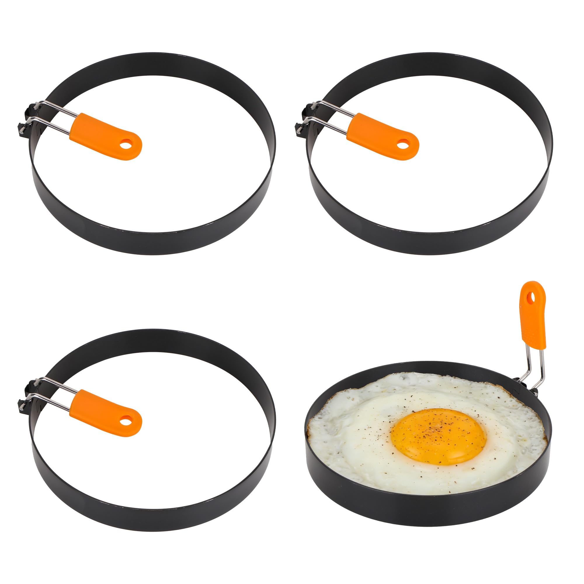 YKUKIZEE 4 Pack Egg Rings for Frying 6 Inch, Round Egg Mold Non Stick Frying, Stainless Steel Fried Egg Circles for Griddle Pancake Mini Burger Omelets
