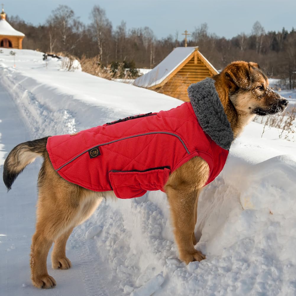 EMUST Dog Coats Winter, Thick Dog Clothes for Medium Dogs Boy, Coats for Dogs Winter with Harness Hole, Dog Coats for Cold Weather, Red, M — view 6