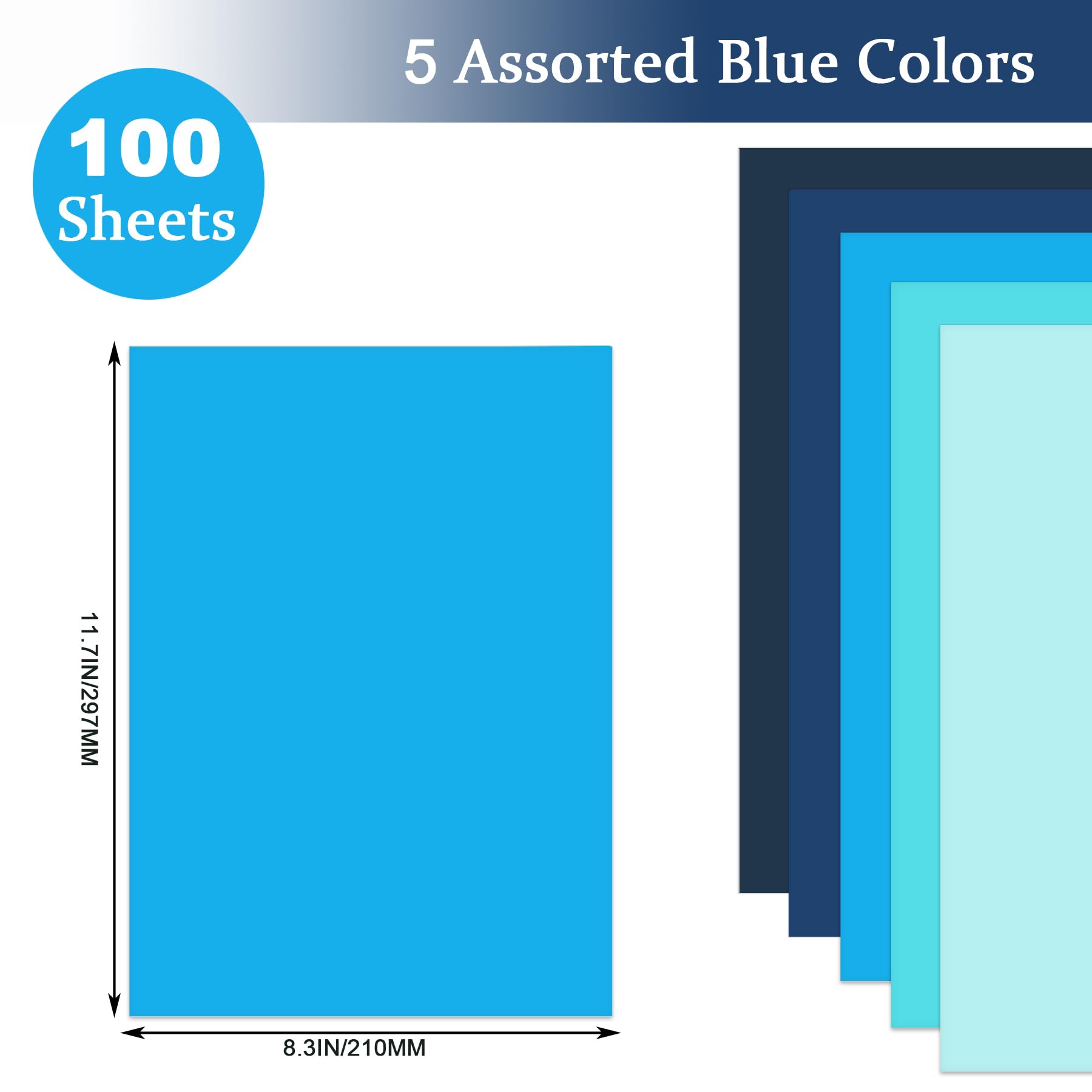 Blue Card A4, 100 Sheets 5 Colours Blue Cardstock 92lb/250gsm for DIY Crafting Scrapbook Decoration - Image 2