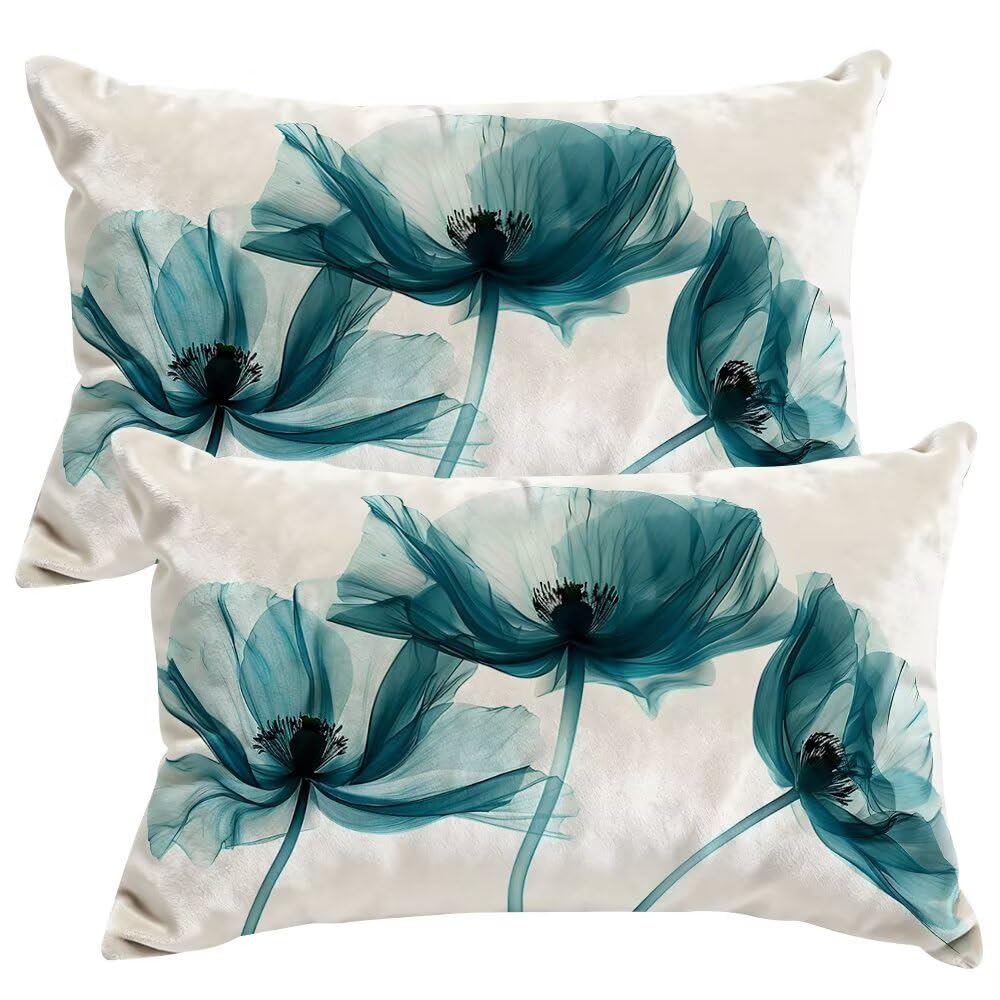 Set of 2 Velvet Cushion Covers 40x60 cm Abstract Summer Cushions Covers Decorative Throw Pillow Case Flowers Sofa Pillows 16x24 Inch Cushion Cover with Invisible Zipper for Livingroom Bedroom -SC477