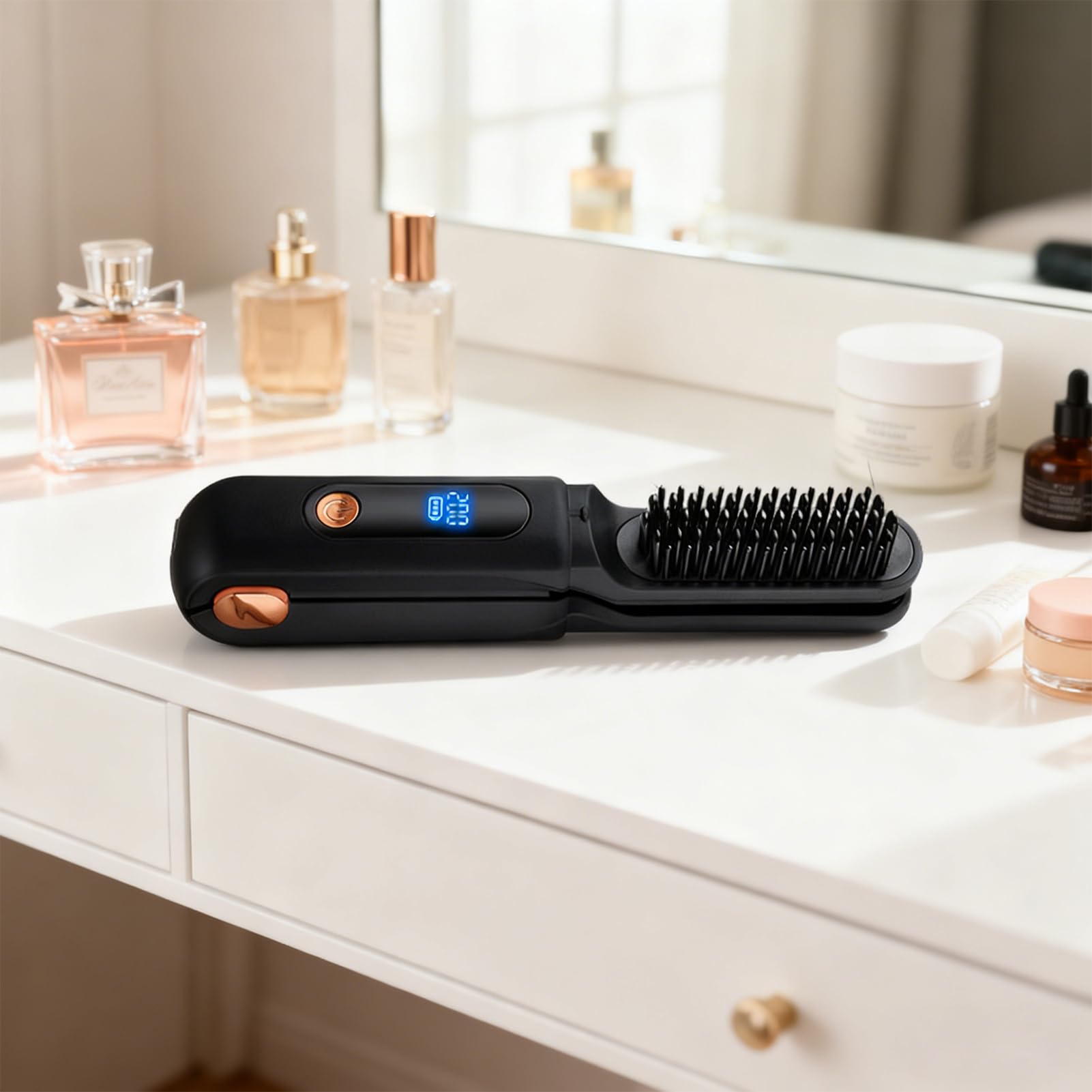 Plancha Alisadora De Pelo Cepillo Recargable con Pantalla LED 2 en 1