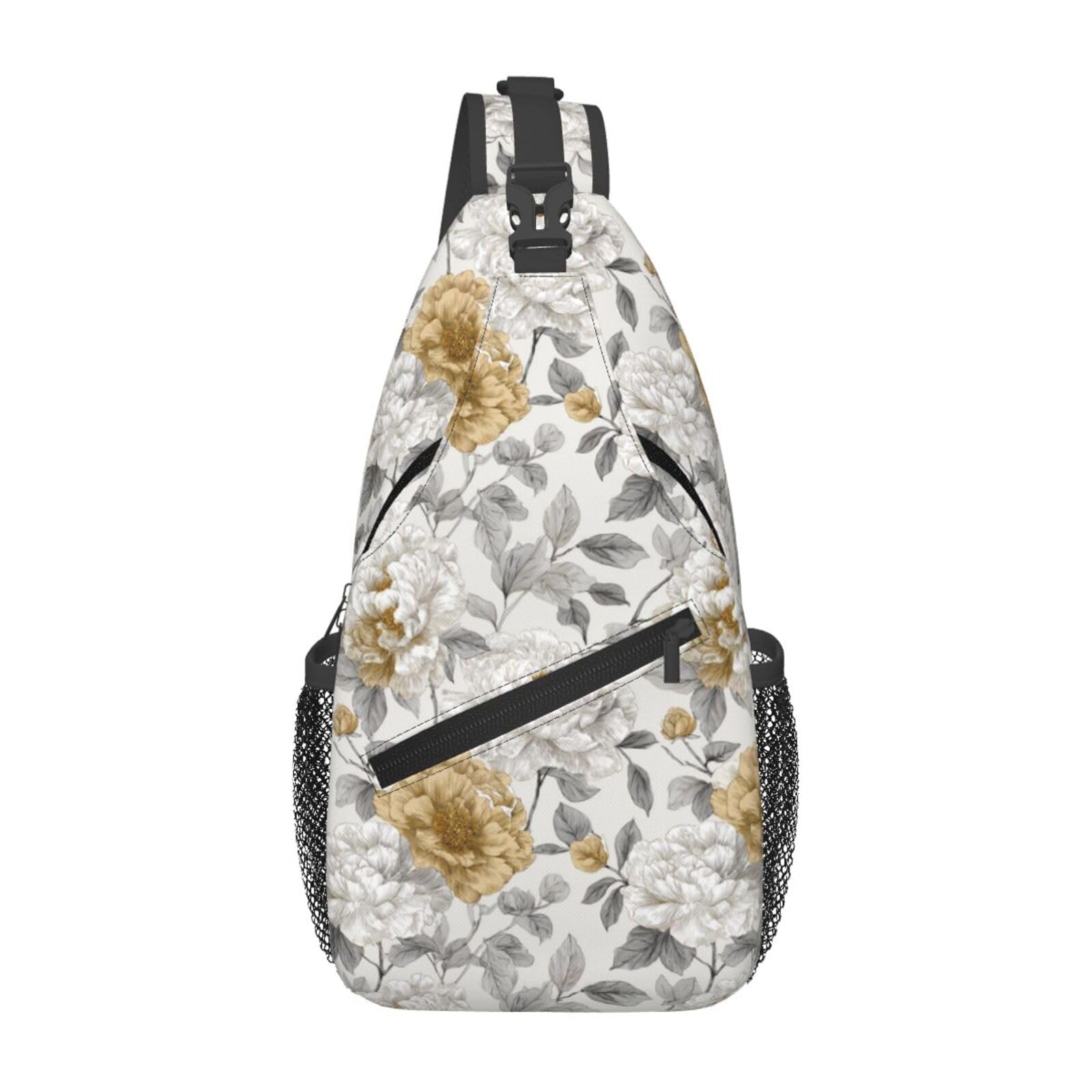 SUPLUCHOM Sling Bag Rustic Flower Peony Floral Hiking Daypack Crossbody Shoulder Backpack Travel Chest Pack for Men Women