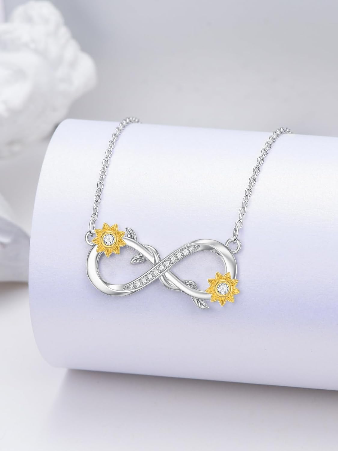 ZBA Natural Diamond Sunflower Gifts for Women, 18K Gold Plated Sterling Silver You Are My Sunshine Sunflower Necklace Fine Jewelry 18+2'' (Color F-G/Clarity I1-I2)