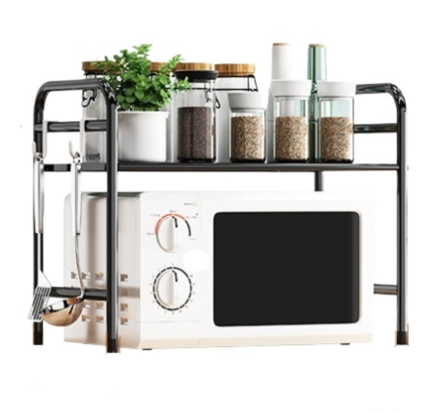 AZHKJKZH Microwave Rack Kitchen Rack Microwave Oven Floor Type Home Rice Cooker Storage Kitchen Furniture(Black)