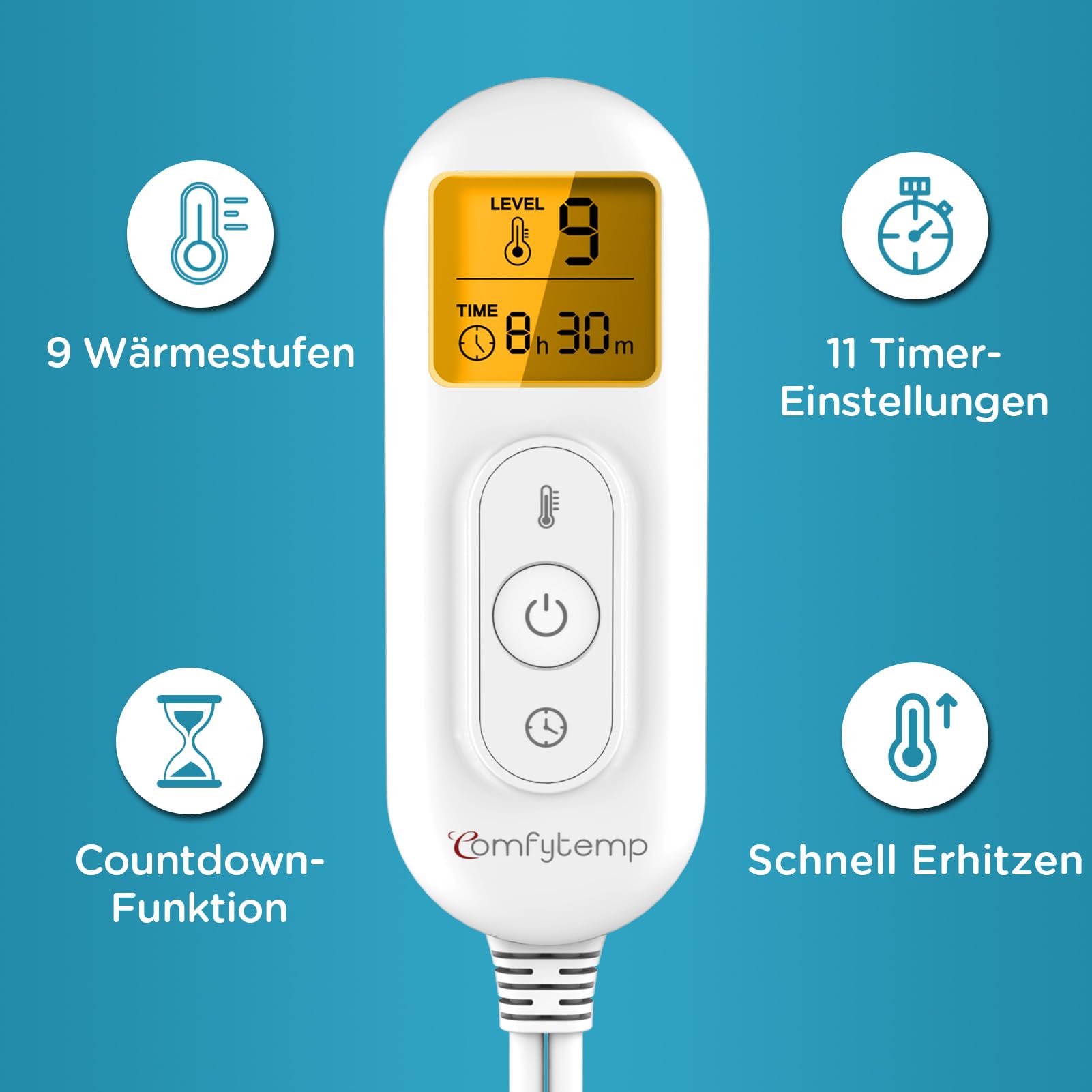 Comfytemp Großes Heizkissen für Rücken mit 9 Wärmestufen 0,5-9h Abschaltautomatik, 39x61cm Elektrisches Rückenwärmer Wärmegürtel Heizgürtel Wärmekissen Maschinenwaschbar（Max. Tailleumfang: 120 cm）