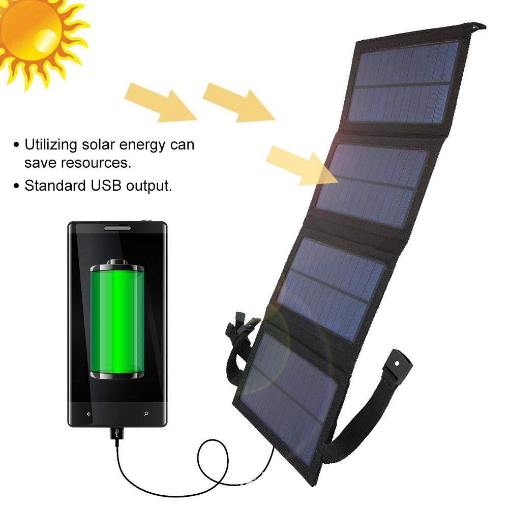 Caricabatterie Solare 5V Power Bank Portatile con Caricatore per Telefono a Pannello Solare Pieghevole con Ingresso USB Compatibile con Smartphone, Tablet e Altro