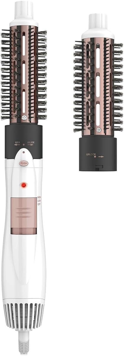 Juego de cepillos térmicos, doble cerámica, intercambiables, 1,25" y 1,5" | Juego de cepillos secadores de cabello de 1000 W para todo tipo de cabello, 2 configuraciones de calor, puntas cilíndricas de tacto frío y un cable de peinado de 5 pies