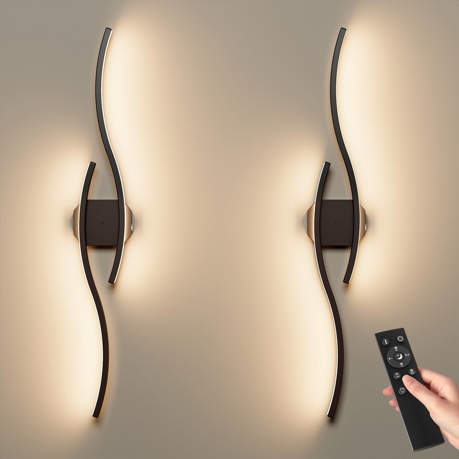 hunhun Battery Operated Wall Sconces Set of Two, Wireless Wall Sconce with Remote Control, Black Rechargeable Sconces 3000K-6500K, RGB Dimmable Wall Lights for Living Room, Hallway, Bedroom (2 Pack)