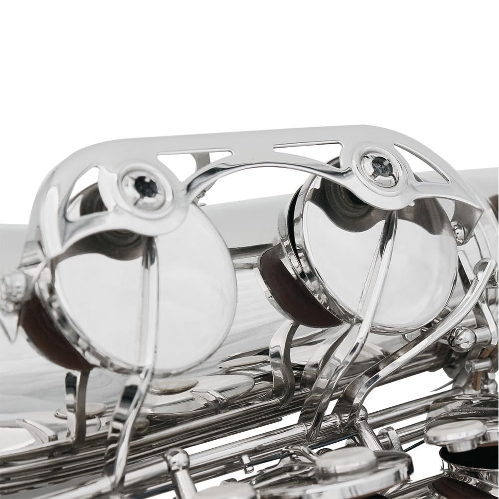 Saxofón Tenor B Instrumento de Viento de Madera Chapado en Plata Plana con Estuche de Transporte Guantes
