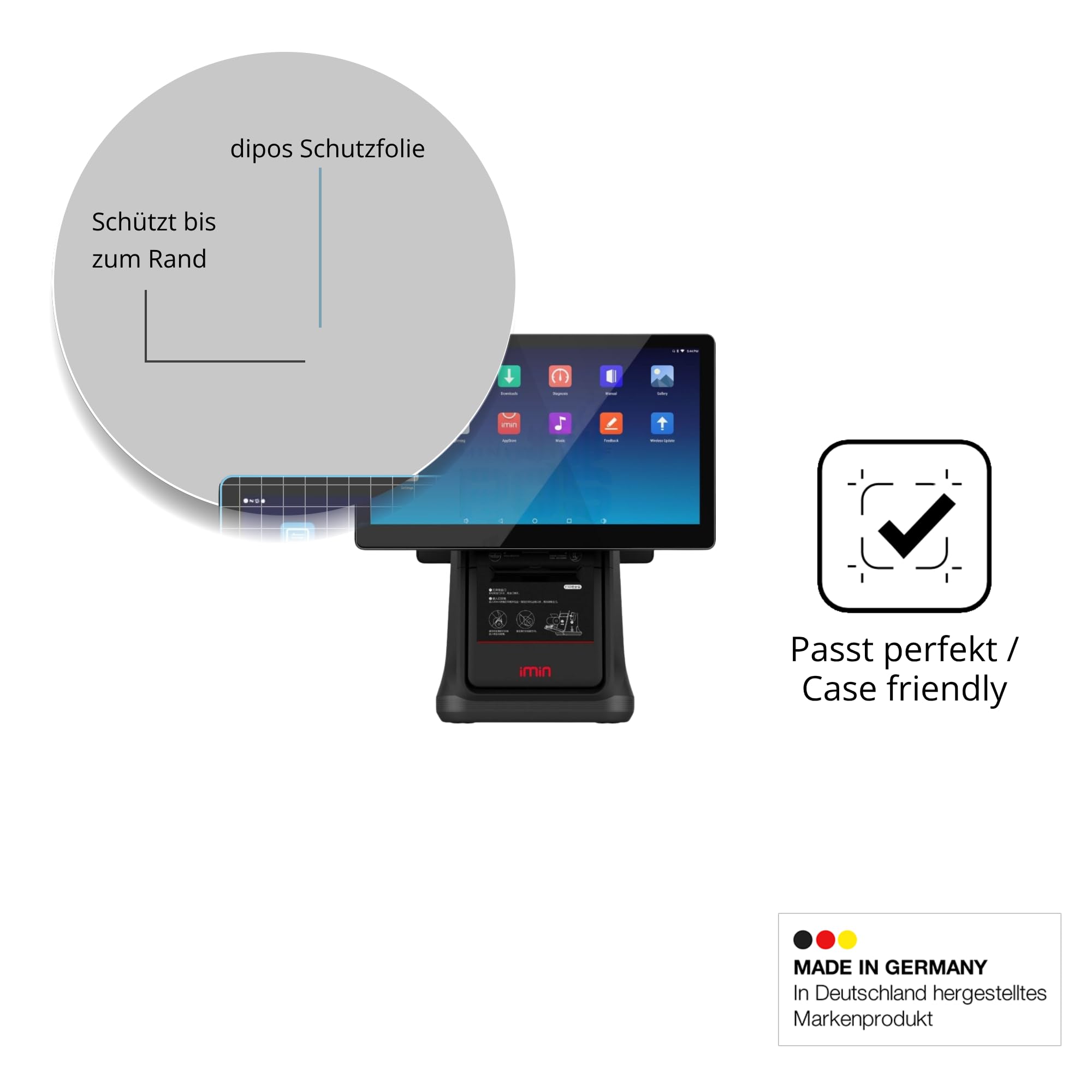 dipos 2x Protector de Pantalla 9H claro para IMIN D4 / Pro D4-503 D4-505