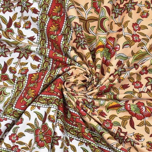 Image of elanorhomes 100% Cotton 240 TC Single Bed Sheet Set | Floral Hand Printed Bedsheet with Pillow Cover | Soft Breathable Fabric for Bedroom | 60x90 Inches (Scarlet Tide)