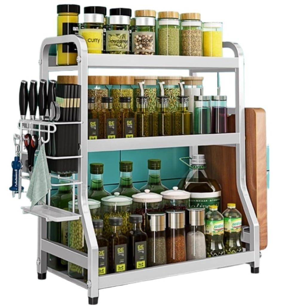 HADECOLL Spice Rack 304 Stainless Steel Spice Rack Organizer Jar Shelf Kitchen For Countertop Kitchen Organiser,3-tier-35cm