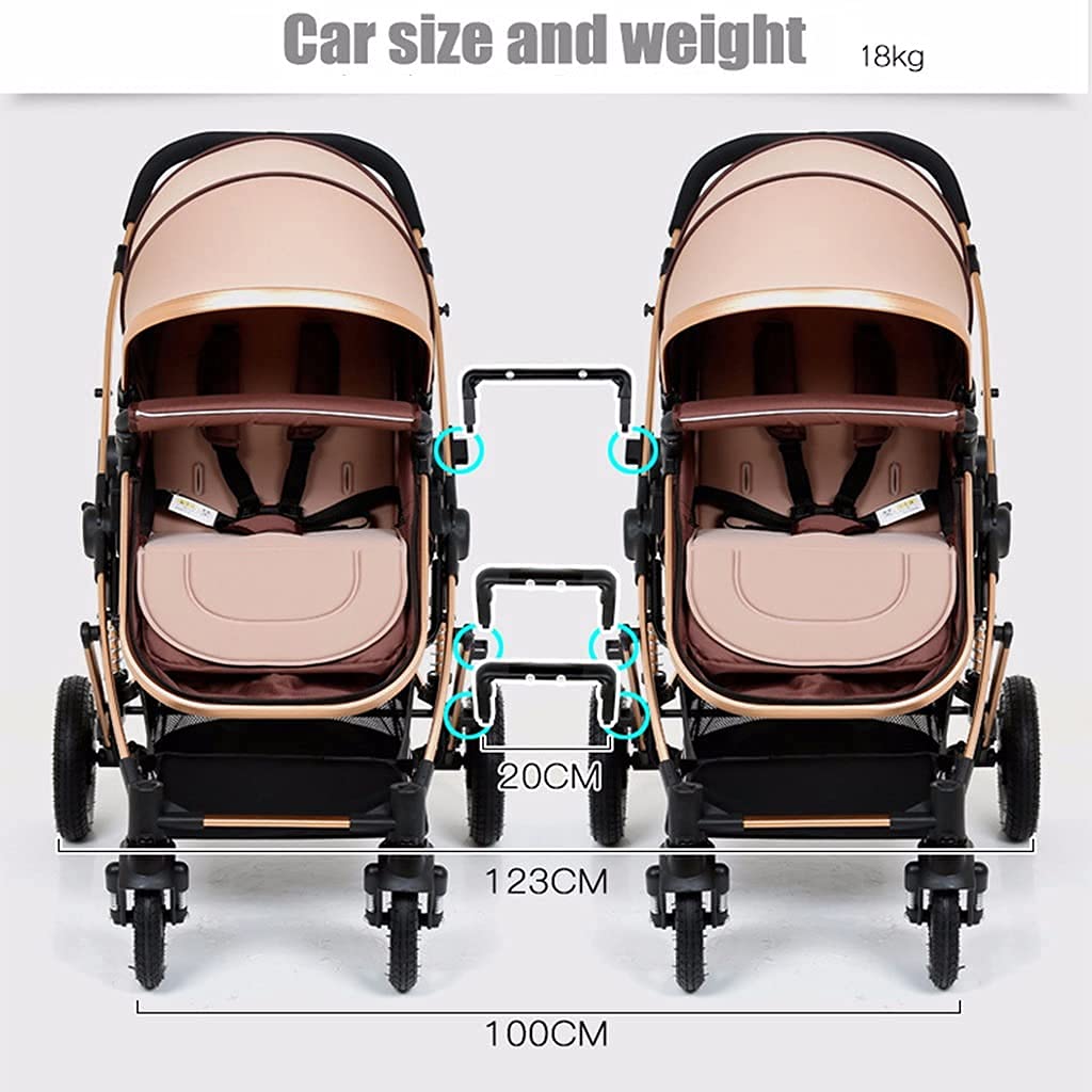 Rieort Poussette jumelle Portable en Alliage d'aluminium poussettes Tandem Roues verrouillables Chariot Poussette Dossier réglable bébé Poussette