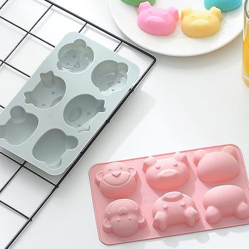 Miniatura 3 de Paquete de 2 moldes de jabón de animales antiadherentes para gelatina de animales, 6 cavidades, moldes de silicona para hornear, moldes de mono,