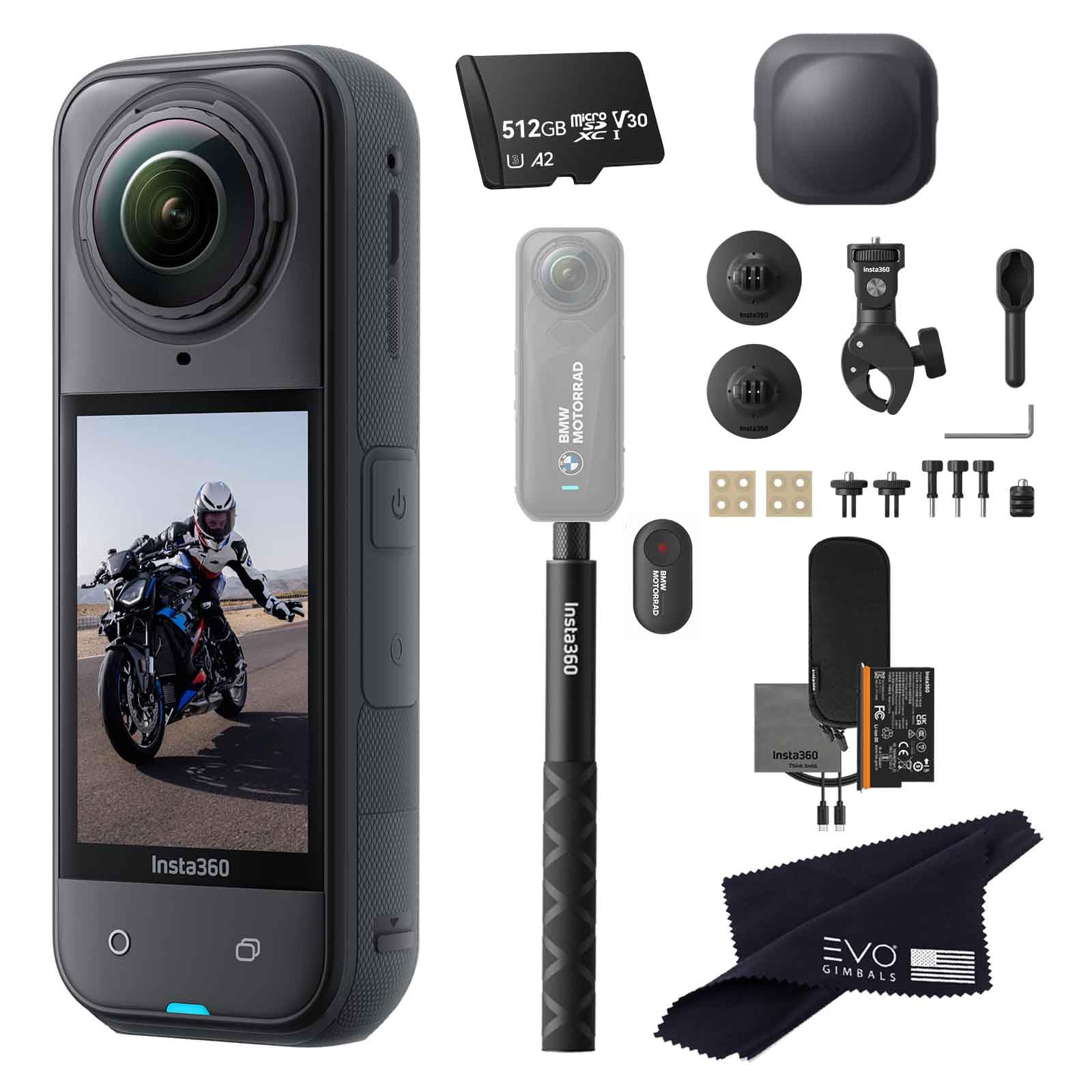 Insta360 X5 BMW Motorrad Limited Edition Motorcycle Bundle with 512GB Card-8K Waterproof 360 Action Camera with 1/1.28" Sensors |Includes Motorcycle Bundle, Action Invisible Selfie Stick, Lens Cap