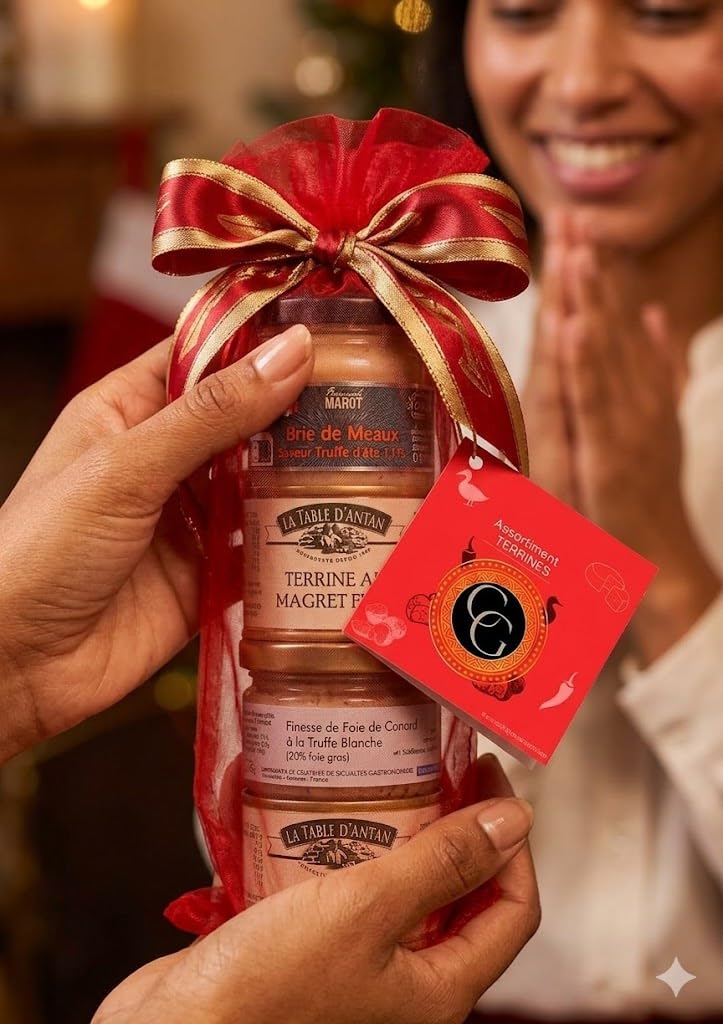 COLIS GOURMANDS – Coffret Cadeau Idee Originales Terrines Artisanales – Magret Fumé, Piment d'Espelette, Foie de Canard Truffe Blanche, Brie de Meaux Truffe – Idéal Noël, Anniversaire, Fête des Pères