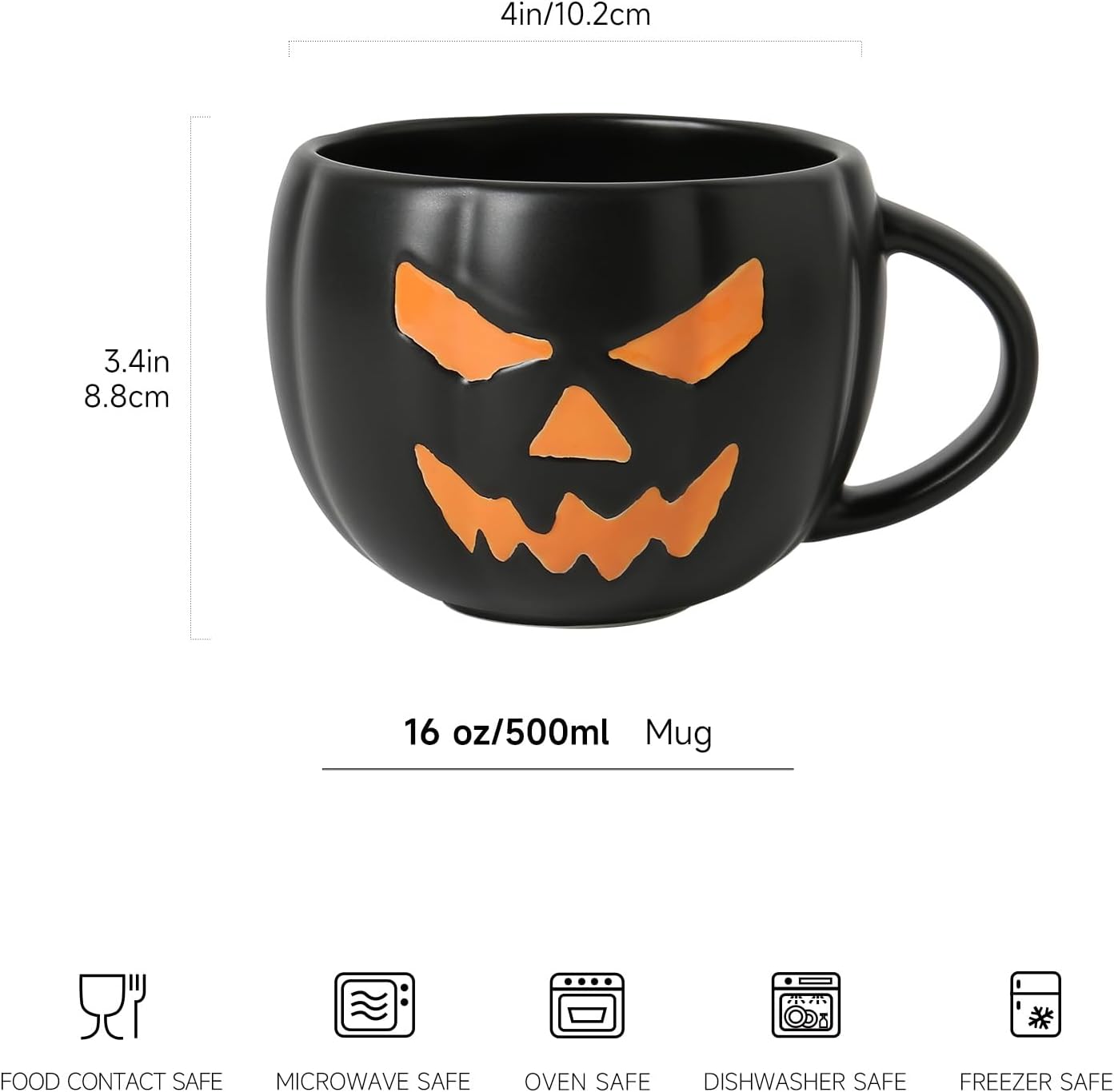 Halloween Pumpkin Coffee Mugs Set of 2, 16oz Stoneware Coffee Cups