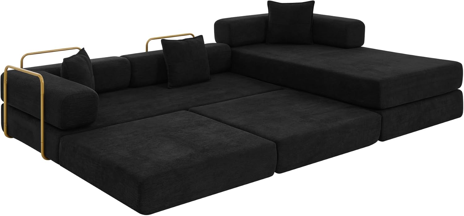 Eafurn L Shaped Convertible Sleeper Sofa Bed King Size Sleeper Sofabed, 7-in-1 DIY Combination Corduroy Folding Mattress Couch with Fixed-Shape Frame, Boneless Floor Sofa Couch