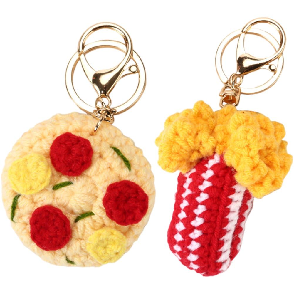 Cute Knitted Ice Cream Chicken Leg Keychain Handmade Bag Charm Pendant Couple Gift Set of 2