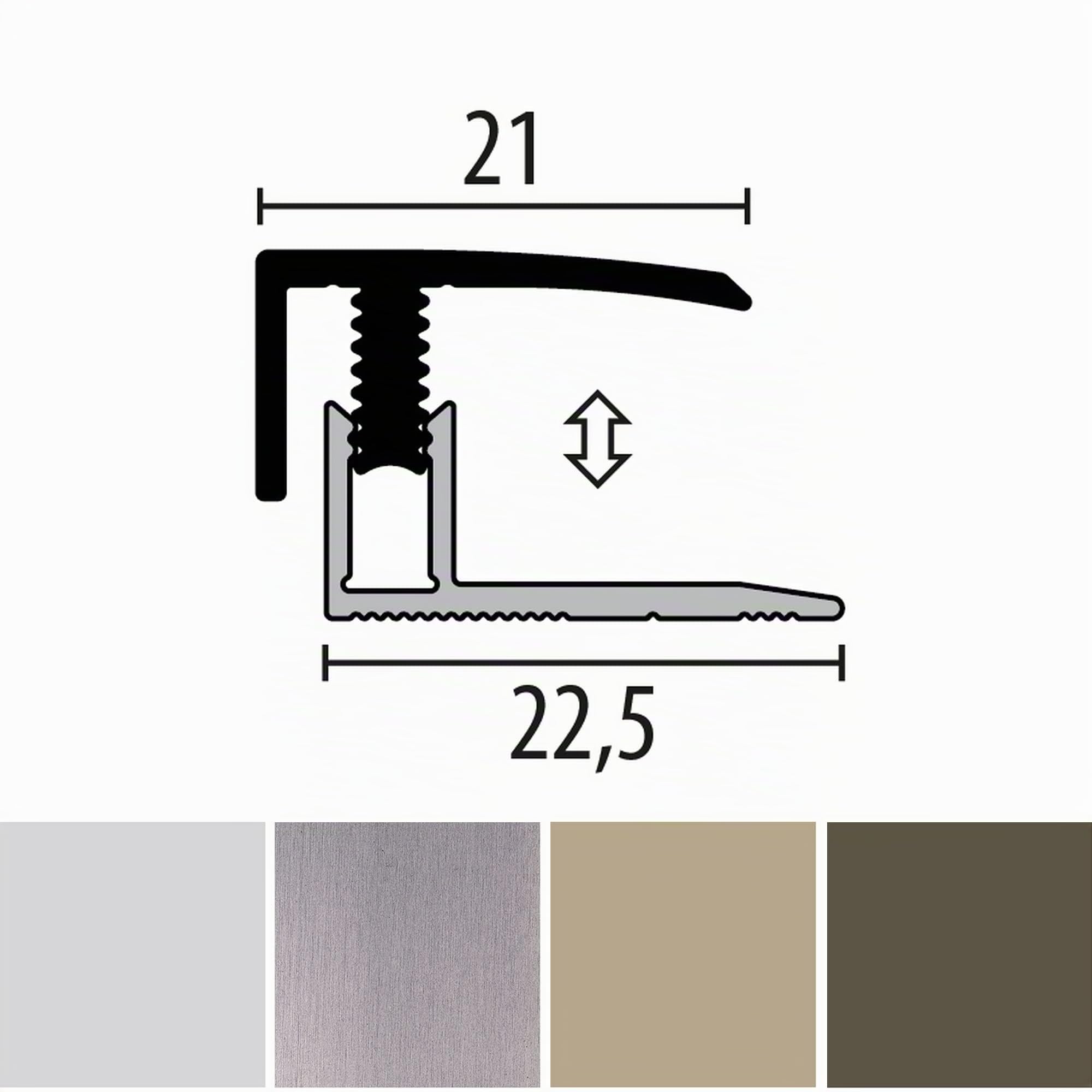 PROVISTON | Profilé de finition sol stratifié | Largeur 21 mm | Niveau de rattrapage 7-12 mm | Longueur 2700 mm | Profilé en alu | Profilé d'arrêt | Couleur sablé | 1 pièce