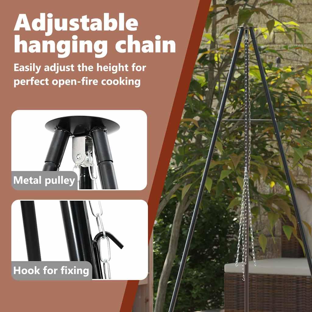 vidaXL Tripod na ognisko Czarny 92 x 92 x 191,5 cm Stal