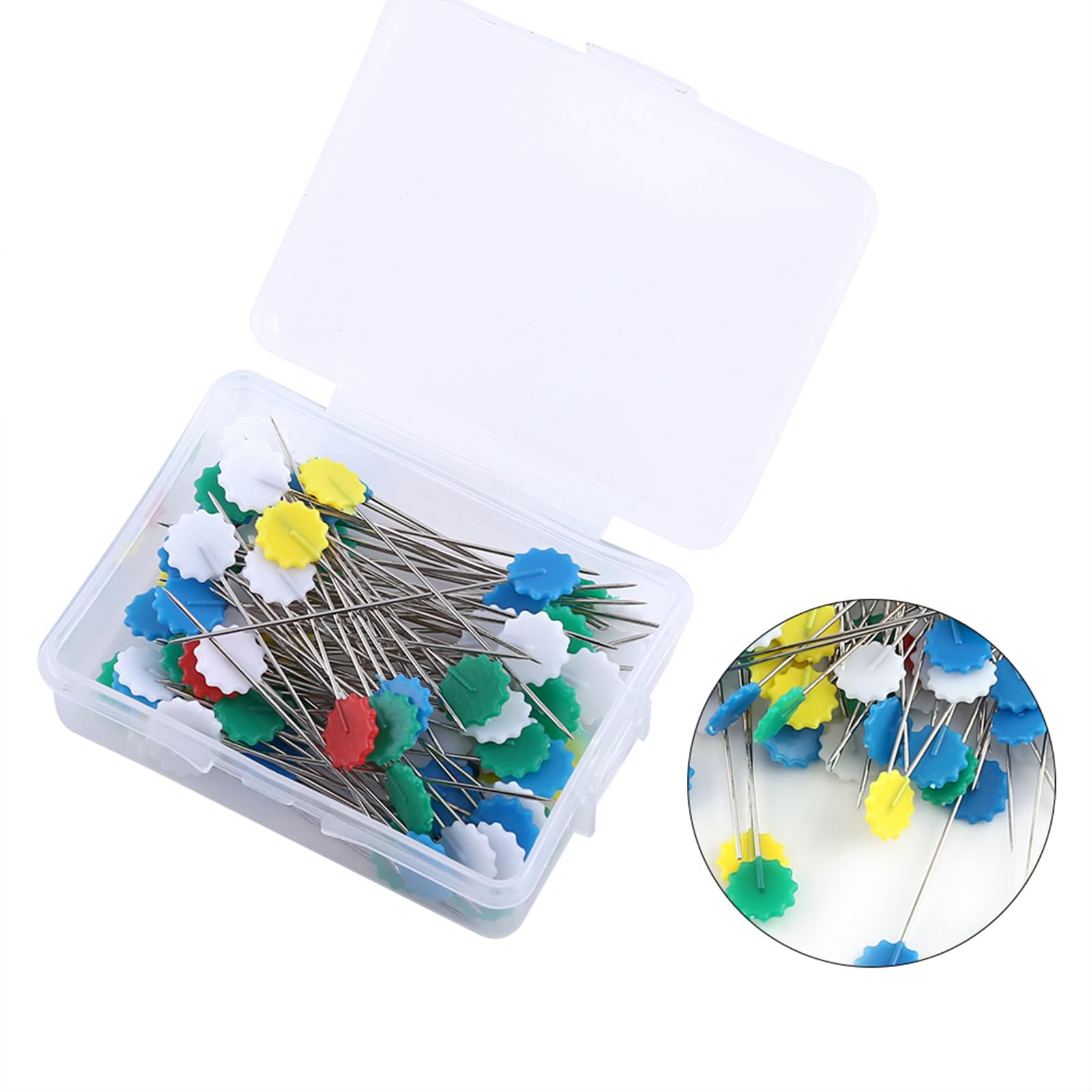 100pcs Flat Head Pins, Colored Heads Quilting Pins Flat Head Straight Pins Sewing Pins with Plastic Storage Box Colored Flat Button Pins for Fabric Button (Flower 1)