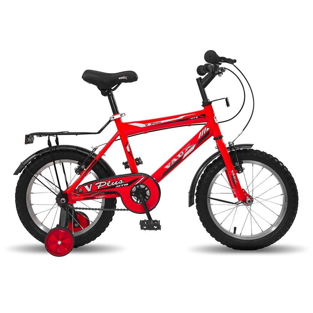 Vaux Plus Cycle for Kids 16 inch with Carrier & Sidewheels, 16T Bicycle for Boys Age 4-6 Years with Steel Frame, V-Brakes, Alloy Rims, Tubular Tyres, Kids Cycle for Boys with Height 3ft 3inch+ (Red)-image-16