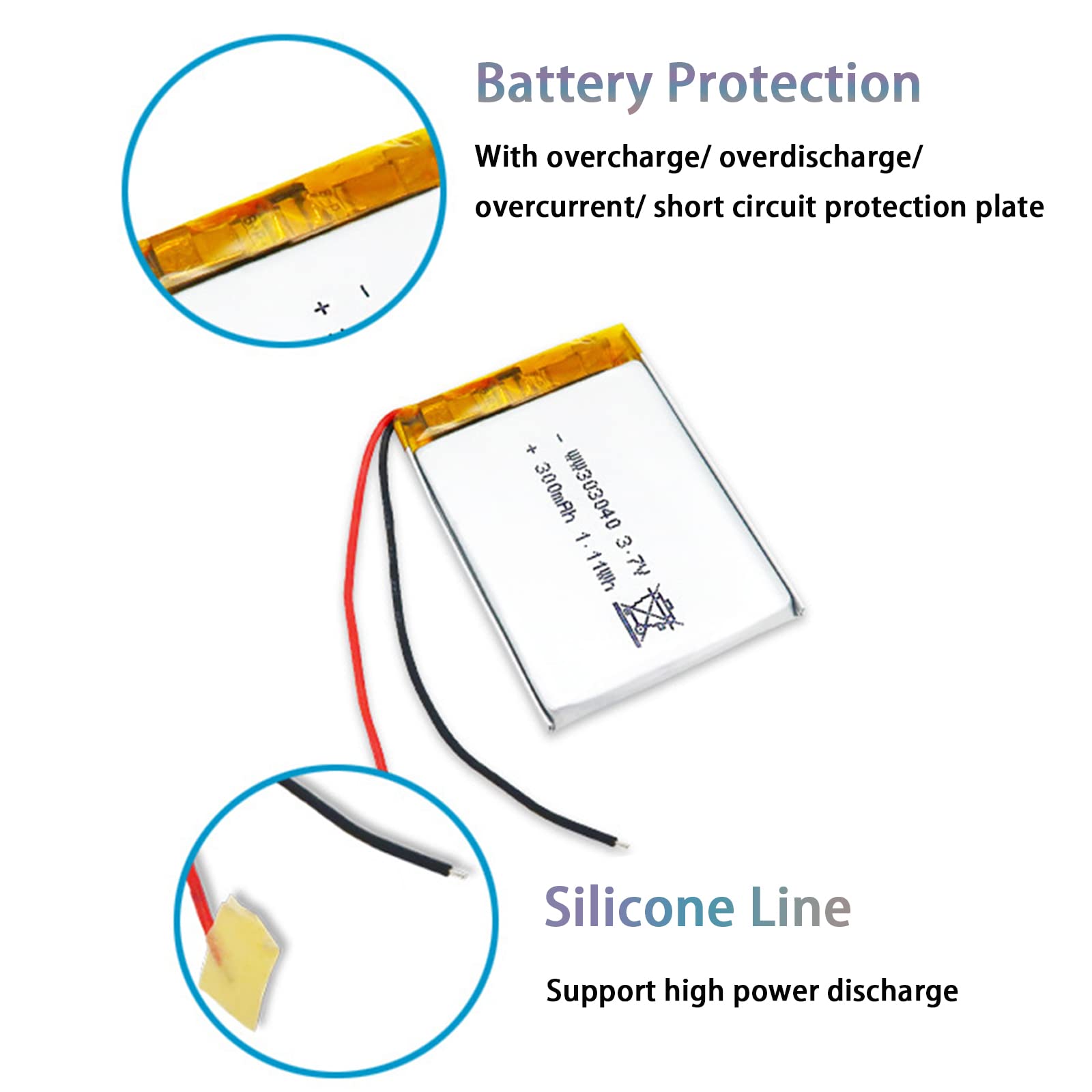 Amazon.co.jp: 3.7V 300mAh 303040リチウムイオンポリマー電池 充電式