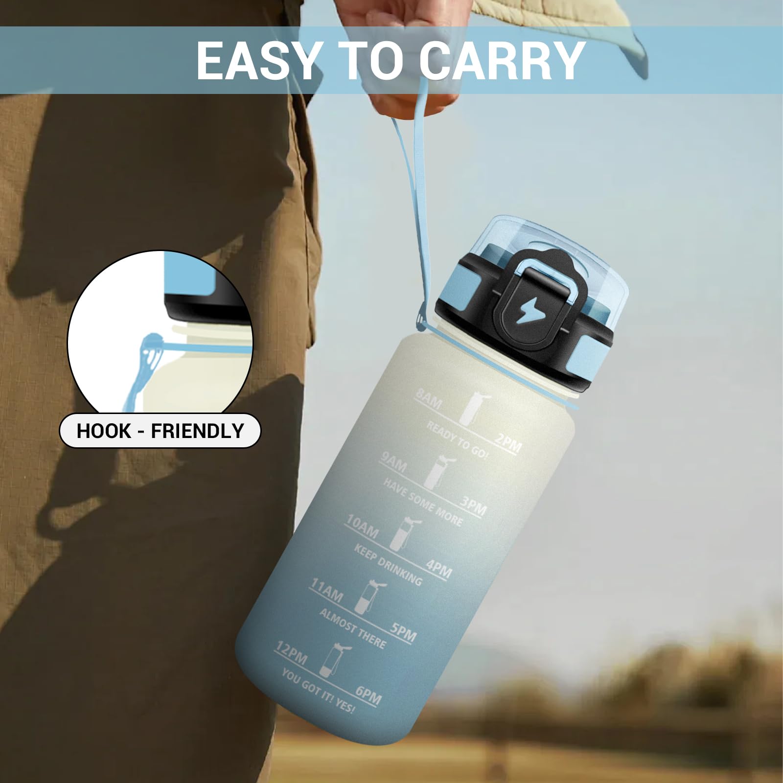 Borraccia 500ml, Borraccia Bambina a Prova di Perdite, Bottiglia con Cannuccia, Riutilizzabile e Facile da Pulire, Bottiglia Acqua con Indicatore del Tempo, per Bambini, Campeggio, Scuola, Ufficio