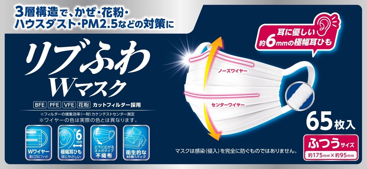 Amazon.co.jp: リブふわWマスク ふつう 65枚入 : 産業・研究開発用品
